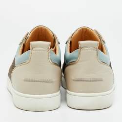 Pre Owned Christian Louboutin Multicolor Leather and Lurex Fabric Louis Junior Spikes Lace Up Sneakers Size 43.5