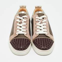 Pre Owned Christian Louboutin Multicolor Leather and Lurex Fabric Louis Junior Spikes Lace Up Sneakers Size 43.5
