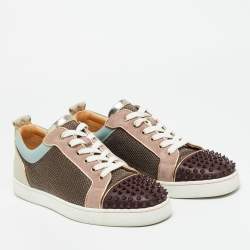Pre Owned Christian Louboutin Multicolor Leather and Lurex Fabric Louis Junior Spikes Lace Up Sneakers Size 43.5