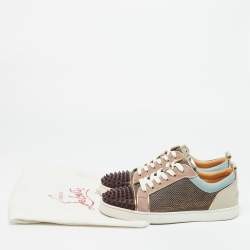 Pre Owned Christian Louboutin Multicolor Leather and Lurex Fabric Louis Junior Spikes Lace Up Sneakers Size 43.5