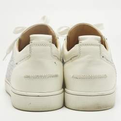 Pre Owned Christian Louboutin White Leather and Suede Crystal Embellish Louis Lace Up Sneakers Size 43.5