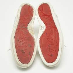 Pre Owned Christian Louboutin White Leather and Suede Crystal Embellish Louis Lace Up Sneakers Size 43.5