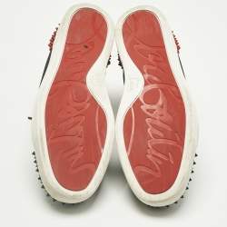 Pre Owned Christian Louboutin Black/Red Mesh and Patent Leather Louis Spikes High Top Sneakers Size 44