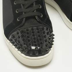 Pre Owned Christian Louboutin Black/Red Mesh and Patent Leather Louis Spikes High Top Sneakers Size 44