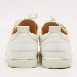 Pre Owned Christian Louboutin White Leather and Mesh Spike Lace Up Sneakers Size 43.5