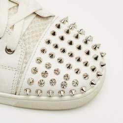 Pre Owned Christian Louboutin White Leather and Mesh Spike Lace Up Sneakers Size 43.5