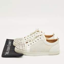 Pre Owned Christian Louboutin White Leather and Mesh Spike Lace Up Sneakers Size 43.5