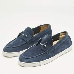 Pre Owned Christian Louboutin Blue Suede Chambeliboat Slip On Sneakers Size 41.5