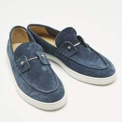 Pre Owned Christian Louboutin Blue Suede Chambeliboat Slip On Sneakers Size 41.5