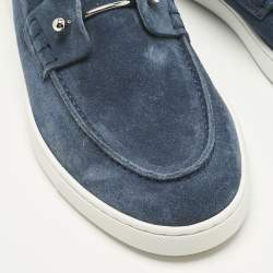 Pre Owned Christian Louboutin Blue Suede Chambeliboat Slip On Sneakers Size 41.5