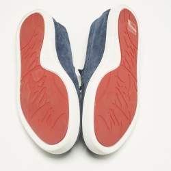 Pre Owned Christian Louboutin Blue Suede Chambeliboat Slip On Sneakers Size 41.5