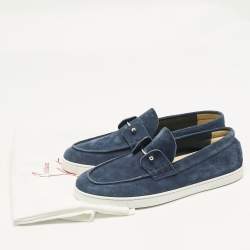 Pre Owned Christian Louboutin Blue Suede Chambeliboat Slip On Sneakers Size 41.5