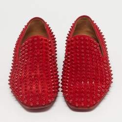 Pre Owned Christian Louboutin Red Suede Dandelion Spikes Smoking Slippers Size 41