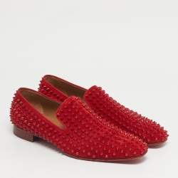 Pre Owned Christian Louboutin Red Suede Dandelion Spikes Smoking Slippers Size 41