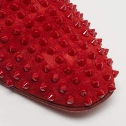 Pre Owned Christian Louboutin Red Suede Dandelion Spikes Smoking Slippers Size 41