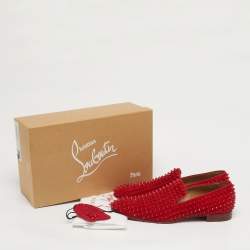 Pre Owned Christian Louboutin Red Suede Dandelion Spikes Smoking Slippers Size 41