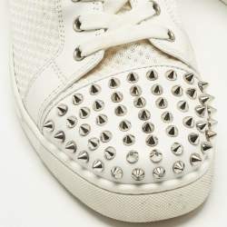 Pre Owned Christian Louboutin White Leather and Mesh Louis Spikes Lace Up Sneakers Size 43