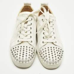 Pre Owned Christian Louboutin White Leather and Mesh Louis Spikes Lace Up Sneakers Size 43