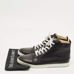 مملوكة مسبقًا حذاء رياضي كريستيان لوبوتان لويس جلد أسود عالي القمة مقاس 43