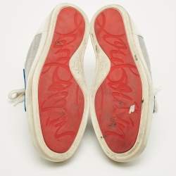 مملوكة مسبقًا حذاء رياضي كريستيان لوبوتان رانتولوف قماش منسوج جلد أبيض/أزرق بحري منخفض مقاس 43