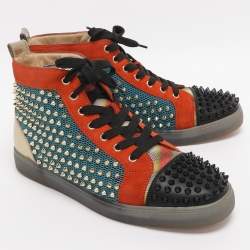 مملوكة مسبقًا Christian Louboutin Lou Spikes Orlato Size 42.5 Multicolor Mesh and Suede High Top Sneakers