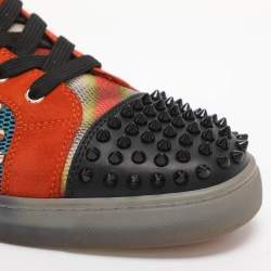 مملوكة مسبق ًا Christian Louboutin Lou Spikes Orlato Size 42.5 Multicolor Mesh and Suede High Top Sneakers