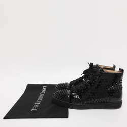 Pre Owned Christian Louboutin Louis Spikes Size 42.5 Black Patent Leather High Top Sneakers