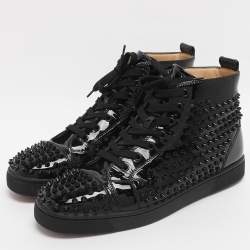 Pre Owned Christian Louboutin Louis Spikes Size 42.5 Black Patent Leather High Top Sneakers
