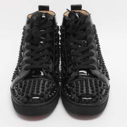 Pre Owned Christian Louboutin Louis Spikes Size 42.5 Black Patent Leather High Top Sneakers