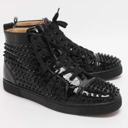 Pre Owned Christian Louboutin Louis Spikes Size 42.5 Black Patent Leather High Top Sneakers