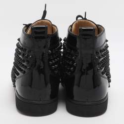 Pre Owned Christian Louboutin Louis Spikes Size 42.5 Black Patent Leather High Top Sneakers