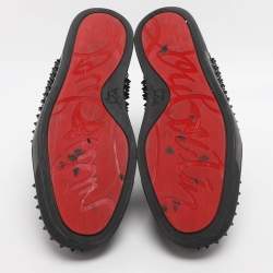 Pre Owned Christian Louboutin Louis Spikes Size 42.5 Black Patent Leather High Top Sneakers