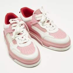 Pre Owned Christian Louboutin Astroloubi Size 42 Pink/Whtite Fabric and Leather Lace Up Sneakers