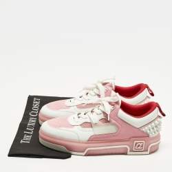 Pre Owned Christian Louboutin Astroloubi Size 42 Pink/Whtite Fabric and Leather Lace Up Sneakers
