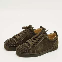 Pre Owned Christian Louboutin Louis Spikes Size 40.5 Green Suede Lace Up Sneakers
