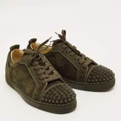 Pre Owned Christian Louboutin Louis Spikes Size 40.5 Green Suede Lace Up Sneakers
