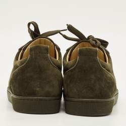 Pre Owned Christian Louboutin Louis Spikes Size 40.5 Green Suede Lace Up Sneakers