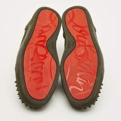 Pre Owned Christian Louboutin Louis Spikes Size 40.5 Green Suede Lace Up Sneakers