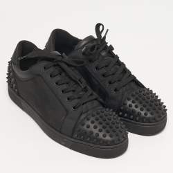 مملوكة مسبقًا Christian Louboutin Seavaste 2 Size 43 Black Canvas and Leather Lace Up Sneakers