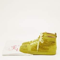 مملوكة مسبقًا حذاء رياضي كريستيان لوبوتان لويز سبايكس سويدي أصفر بعنق مرتفع مقاس 44