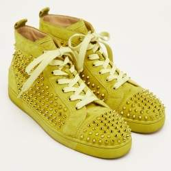 مملوكة مسبقًا حذاء رياضي كريستيان لوبوتان لويز سبايكس سويدي أصفر بعنق مرتفع مقاس 44