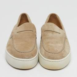 Pre Owned حذاء كريستيان لوبوتان باكيبو قماش شامواه بيج منخفض مقاس 46.5