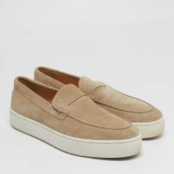 Pre Owned حذاء كريستيان لوبوتان باكيبو قماش شامواه بيج منخفض مقاس 46.5