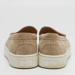 Pre Owned حذاء كريستيان لوبوتان باكيبو قماش شامواه بيج منخفض مقاس 46.5