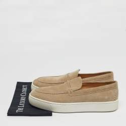 Pre Owned حذاء كريستيان لوبوتان باكيبو قماش شامواه بيج منخفض مقاس 46.5