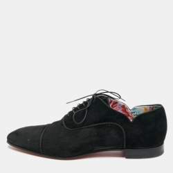 Pre Owned Christian Louboutin Greggo Size 42.5 Black Suede Lace Up Oxford Shoes