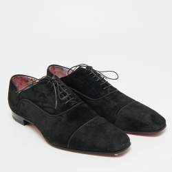 Pre Owned Christian Louboutin Greggo Size 42.5 Black Suede Lace Up Oxford Shoes