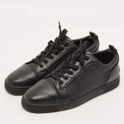Pre Owned Christian Louboutin Louis Junior Size 43 Black Embossed Leather Low Top Sneakers