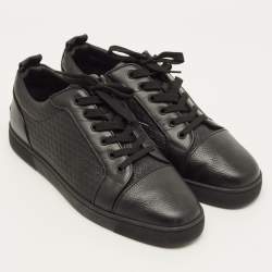 Pre Owned Christian Louboutin Louis Junior Size 43 Black Embossed Leather Low Top Sneakers