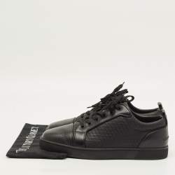 Pre Owned Christian Louboutin Louis Junior Size 43 Black Embossed Leather Low Top Sneakers